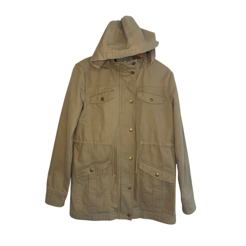 O'Neill Womens Tan Hooded Utility Trench Coat Jacket XS Cotton 90s Y2K
